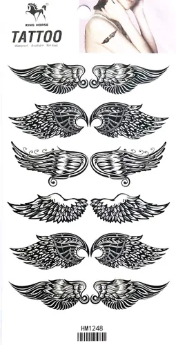 Vista 2 de Tatuajes 2 hojas de alas de ángel de dibujos animados, tatuajes temporales, tatuajes corporales, calcomanías falsas, impermeables, extraíbles, 08