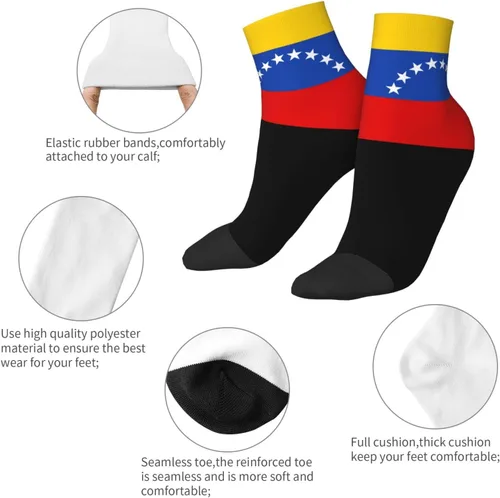 Vista 5 de GDJF Calcetines tobilleros de la bandera de Venezuela para verano, corte bajo, deportivos, cómodos, transpirables, casuales, para hombre y mujer, 1
