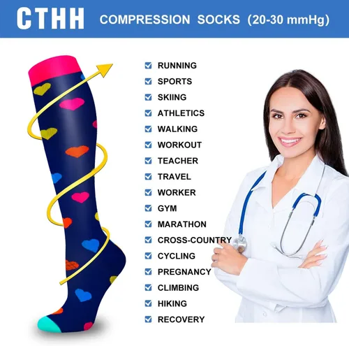 Vista 4 de CTHH 57 pares de calcetines de compresión para mujeres y hombres, medias de compresión para apoyo, correr, atletismo, enfermería, viajes