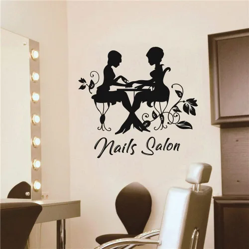 Vista 3 de Calcomanía de pared de salón de uñas de moda para niña, calcomanía extraíble e impermeable, logotipo de salón de belleza para ventana o pared