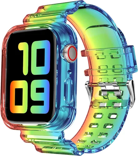 Vista 59 de DABAOZA - Correa transparente compatible con Apple Watch de 1.772 in y 1.732 in, con purpurina transparente Women Men,Glitter Bling TPU