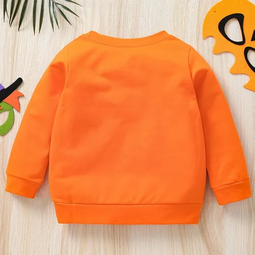 Vista 4 de Sudadera de manga larga con estampado de letras de Halloween para niños y niñas, sudadera con forro polar para bebé