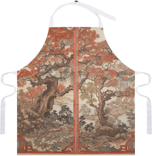 Vista 7 de MUSM Apron for Adults - 27.6 X 31.5 Inch, Heavy-Duty Polyester Aprons with Two Large Pockets, Waterproof Some Flowers And Trees Kitchen Apron for