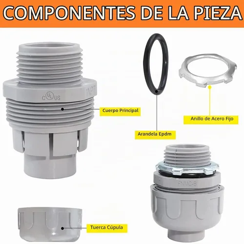 Vista 3 de Conector hermético de líquido de 3/4 pulgadas, accesorios de conducto eléctrico de PVC, conector de conducto flexible recto de 180 grados