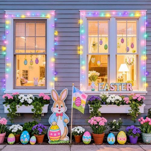 Vista 3 de JMEXSUSS 100 luces LED de Pascua de 33 pies, funciona con pilas, luces pastel para interiores y exteriores, luces coloridas para decoración de casa