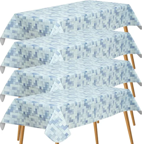 Vista 23 de FIFTY FEET Mantel rectangular de 84 x 60 pulgadas, mantel de vinilo con respaldo de franela para mesas rectangulares, impermeable, a prueba