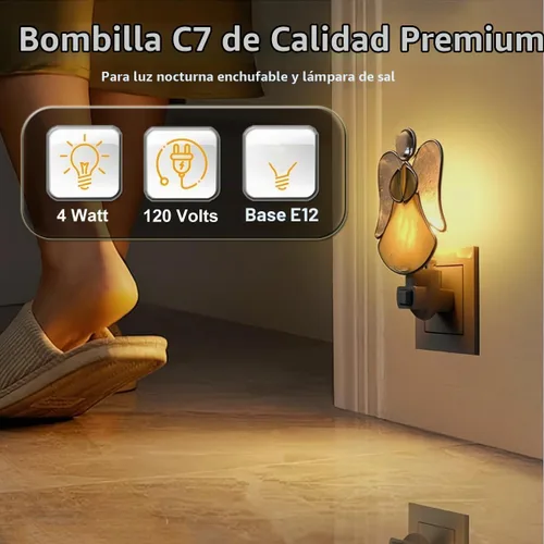 Vista 2 de Bombillas de luz nocturna, base de candelabro E12, bombilla decorativa de 4 vatios/C7/120V, blanco cálido, paquete de 6