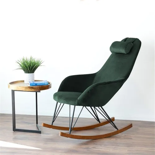 Vista 4 de ASHCROFT Jayce Mid-Century - Mecedora de terciopelo con respaldo ajustado en color verde