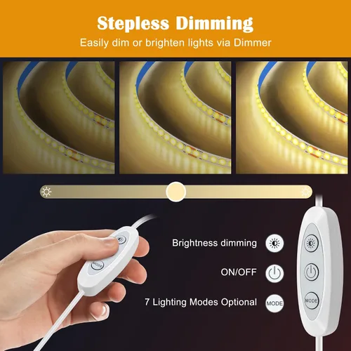 Vista 6 de Tira de luces LED COB blancas, 16.4 pies, regulable, 4000 K, blanco natural, 910 LED de 24 V, luces LED flexibles para dormitorio, cocina, luces