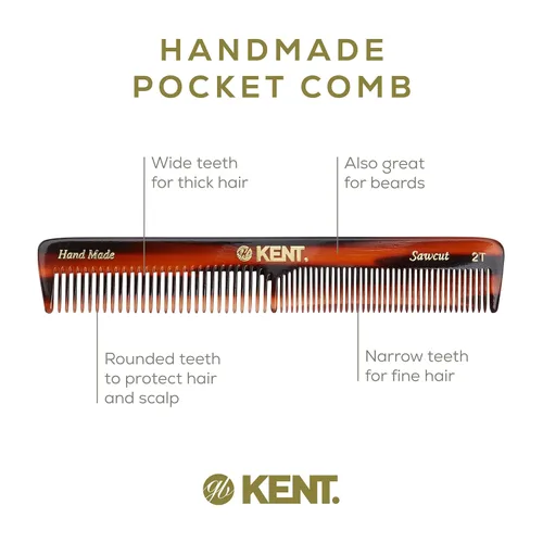 Vista 4 de Kent 2T - Peine de dientes finos y anchos para hombres, peine pequeño para barba y bigote, peinado diario y peinetas de aseo para hombre, corte