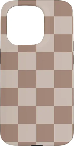 Vista 14 de Funda para iPhone 16 marrón con diseño de cuadros grandes, color beige estético marrón