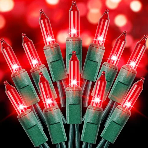 Vista 14 de Dirnun Luces de Navidad de color blanco transparente, 100 unidades, luz incandescente, certificación UL, luces conectables para árbol de Navidad