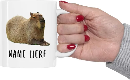 Vista 4 de Funny Capybara - Taza de café con nombre personalizado de Navidad 2025, color blanco, 11 onzas