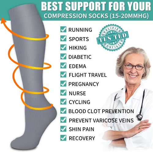 Vista 4 de Paquete de 3 pares de calcetines de compresión médica para mejorar la circulación de mujeres y hombres, para correr, hacer deporte y amamantar