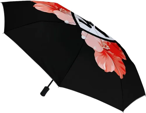 Vista 3 de Guam Tribal Hibiscus impermeable resistente al viento 3 pliegues auto abrir cerrar paraguas ligero anti-UV para hombres mujeres, Negro, estilo 1