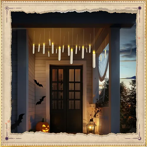 Vista 9 de Homemory Vela Flotante con Control Remoto de Varita, 12 Piezas Candelabros Mágicos Decoraciones de Bruja, Velas Cónicas Amarillas Cálidas Sin Llama
