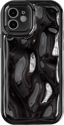 Vista 11 de Caseative Funda para iPhone 12, color negro Galjanoplastia de cromo suave de la burbuja del meteorito de la onda de la ondulación