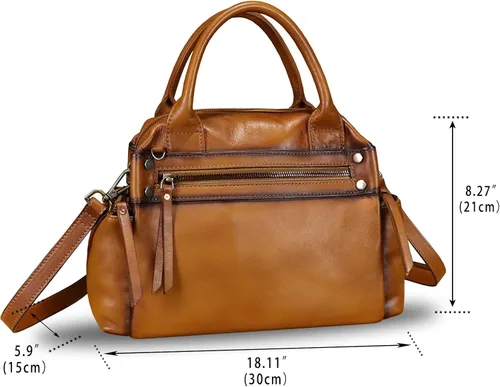Vista 4 de Bolso de mano de cuero genuino para mujer, bolso de mano con asa superior, bolso cruzado vintage hecho a mano, bolsos retro