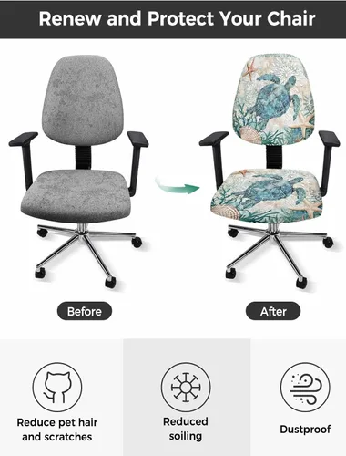 Vista 2 de Vandarllin Funda para silla de oficina, diseño de tortuga marina, elástica, universal, para computadora, diseño de animales marinos, temática