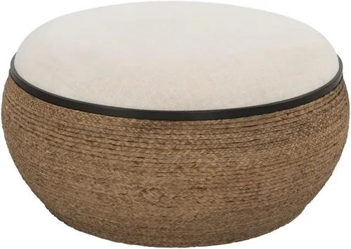Vista 2 de Uttermost Island Farmhouse - Otomana de madera de fibropanel de densidad media con paja y tela