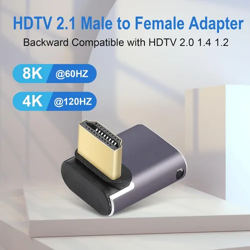 Vista 4 de Adaptador HDTV de 8K y 60Hz de 90 grados de ángulo descendente macho a hembra, conector HDTV 2.1UHD de 48 Gbps, extensor 3D, compatible con HDR, PC
