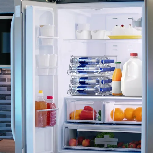 Vista 3 de Sorbus Organizador de botellas de agua para refrigerador con tapa, capacidad para 9 botellas, organizador apilable de bebidas para refrigerador