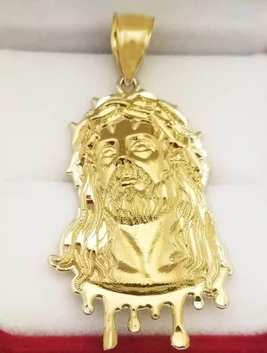 Vista 2 de AMZ Jewelry Colgante de oro amarillo de 10 quilates para hombre, collar con rostro de Jesús, Oro