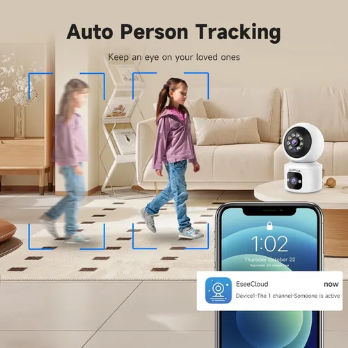 Vista 6 de JAIOTlink Cámara de seguridad para interiores, cámaras de doble lente de 2 MP para seguridad en el hogar con zoom de 10 ×, monitor de mascota de 2.4