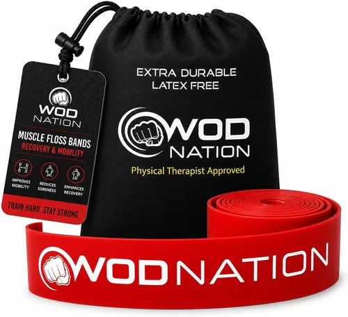 Vista 9 de WOD Nation Muscle Floss Bands Recovery Band for Tack and Flossing Sore Muscles and Increasing Mobility : Stretch Band Includes Carrying Case Negro