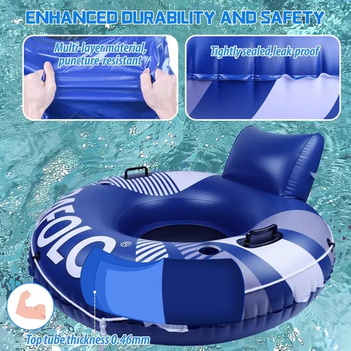 Vista 3 de Flotadores de piscina para adultos, tubos de río resistentes de 53 pulgadas y 450 libras para flotar con cuerda de agarre para reposacabezas, 2