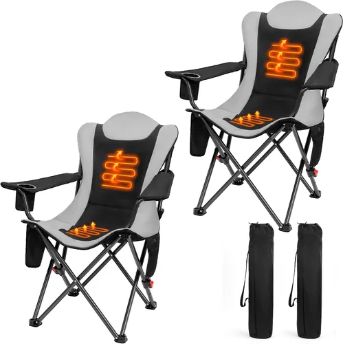 Vista 9 de OUTSIDER - Silla de camping plegable con calefacción de 3 posiciones Heavy Duty 350 Lbs Capacity Camping Chairs with 3 Heat Levels, Cup Holder