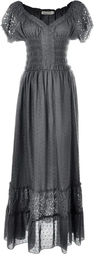 Vista 9 de Anna-Kaci Vestido Maxi de Doncella Campesina Renacentista Inspirado Boho con Manga Corta y Ribete de Encaje Beige