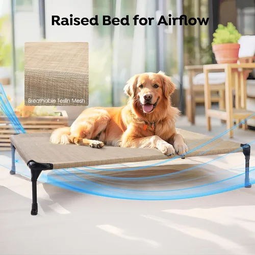 Vista 6 de Veehoo Cama Elevada Refrescante para Perro Añade Cojín Bolster Extraíble Impermeable Alfombrilla, Cuna Elevada para Mascotas con Malla Teslin