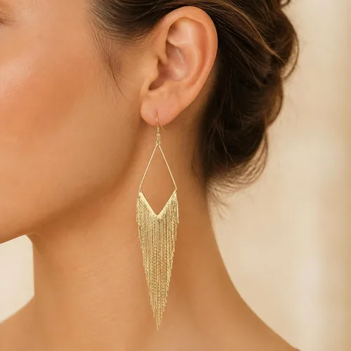 Vista 2 de GUESS Pendientes de gota lineales con flecos básicos Dorado