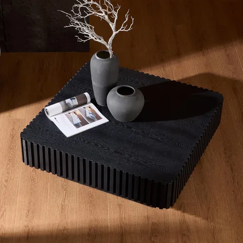Vista 6 de WILLIAMSPACE Mesa de café cuadrada de 35.43" con base resistente, mesa de centro de tambor de madera moderna y lujosa, mesa auxiliar de acento