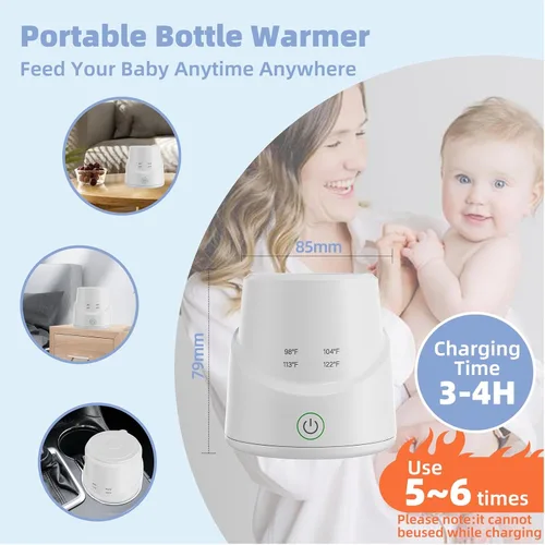 Vista 4 de Fafeicy Calentador de biberones portátil, calentador rápido de leche para bebés, calentador USB inalámbrico con batería de 4500 mAh, calefacción PTC