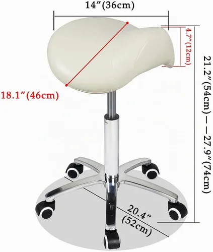 Vista 2 de Antlu Taburete Tipo Silla de Montar con Ruedas para Salón Médico de Pestañas Masaje Cocina Spa, Taburete Hidráulico Ajustable con Ruedas (Beige)