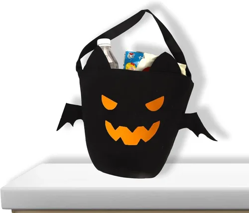 Vista 2 de Cubo de Halloween para truco o trato para niños, cesta espeluznante de murciélagos y caramelos, multiusos, portátil, reutilizable, cubo de golosinas