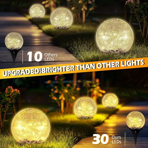 Vista 2 de Luces solares de bola de jardín impermeables para exteriores, 30 luces LED de vidrio agrietado, luces de suelo para camino, patio, césped