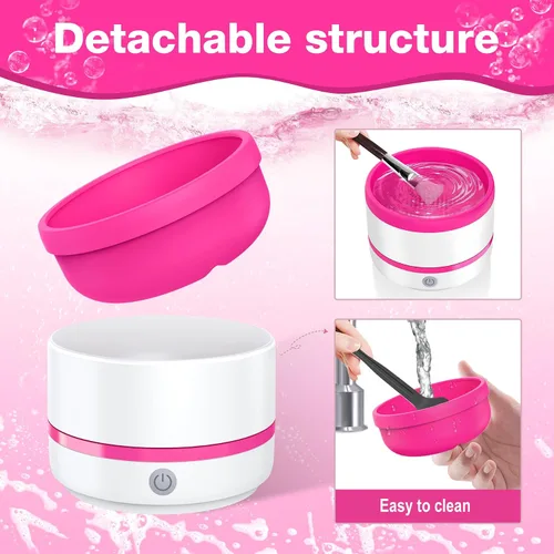 Vista 6 de Limpiador de brochas de maquillaje, máquina limpiadora automática de brochas de maquillaje, limpiador eléctrico portátil de secado rápido y limpieza