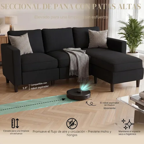 Vista 6 de JAMFLY Sofá modular para sala de estar, sofá reversible de 3 plazas con otomana convertible, sofás modernos en forma de L para apartamentos