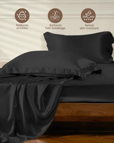 Vista 4 de THXSILK Juego de sábanas de seda de 4 piezas, 100% seda de morera de 25 momme de hebra larga, juego de sábanas y fundas de almohada, extremadamente