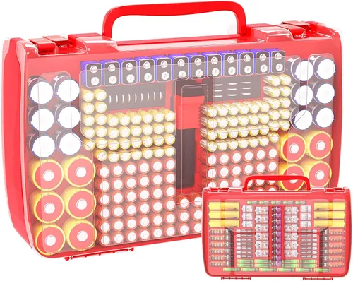 Vista 13 de Caja organizadora de almacenamiento con soporte para baterías y probador - 269 baterías Paquete de variedad de doble cara, contiene AA AAA 4A C D