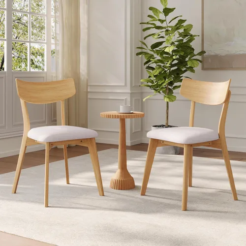 Vista 4 de Mid-Century Modern Walnut Finish Upholstered Dining Chairs Set of 4 - Rubberwood Frame Dining Room Chairs, Kitchen Chairs, Table & Chair Sets, Desk
