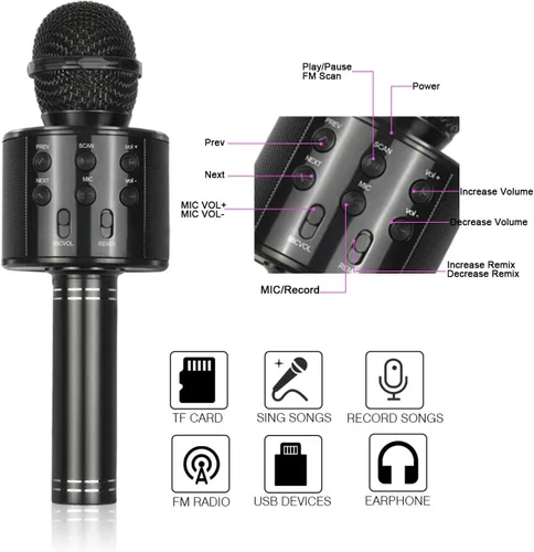 Vista 2 de Viposoon Los mejores regalos para niños, micrófono inalámbrico de karaoke Bluetooth para regalos de cumpleaños para niñas y niños de 4 a 12 años