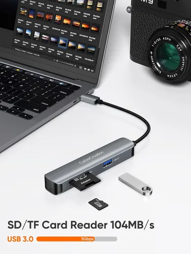 Vista 4 de Hub USB C, adaptador multipuerto CableCreation 5 en 1 para iPad Pro con HDMI 4K, 2 USB 3.0, lector de tarjetas SD/Micro SD para MacBook Pro/Air