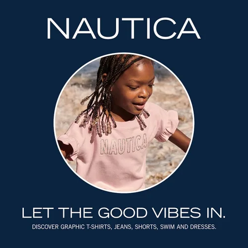 Vista 5 de Nautica Camiseta de manga corta para niña con diseño de lentejuelas abatibles, camiseta de algodón con interior sin etiqueta