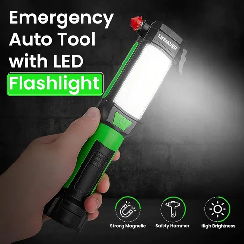 Vista 2 de AlltroLite Herramienta automática de emergencia 9 en 1 con linterna LED Kit de linterna multifunción para coche con tres modos de iluminación
