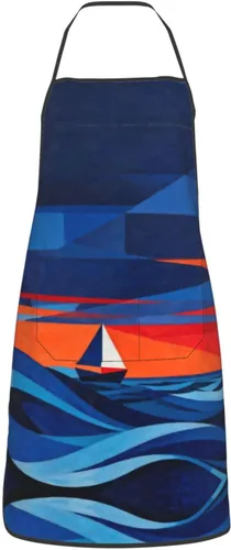 Vista 16 de Delantal azul y rosa con bolsillos, delantales resistentes a las gotas de agua para mujeres y hombres, delantal ideal para uso doméstico