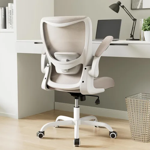 Vista 12 de MUXX.STIL Silla de oficina, silla de escritorio ergonómica con soporte lumbar ajustable y reposabrazos abatibles, silla de computadora de malla
